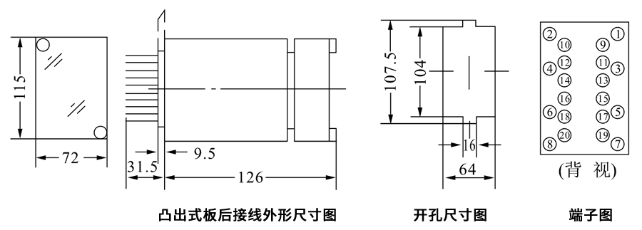 DZS-217凸出式板后接線安裝尺寸圖