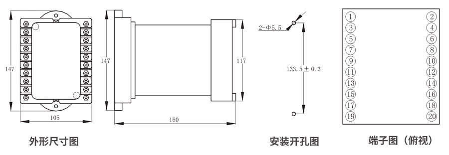 JZS-7/2410凸出式板前接線外形尺寸和安裝尺寸圖